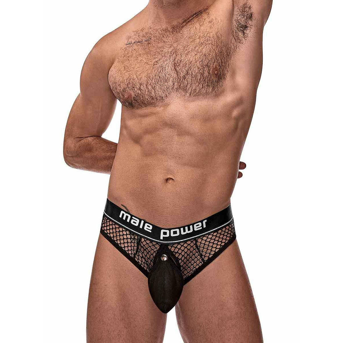 Cock Pit Net Cock Ring Thong - L/ XL - Black