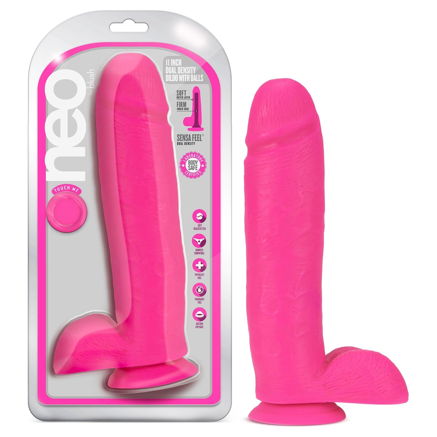 Neo - 11 Inch Dual Density Dildo - Neon Pink