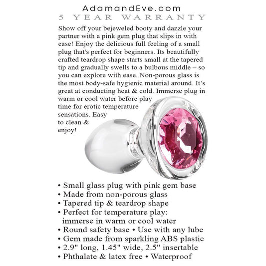 Pink Gem Glass Plug - Small - Pink