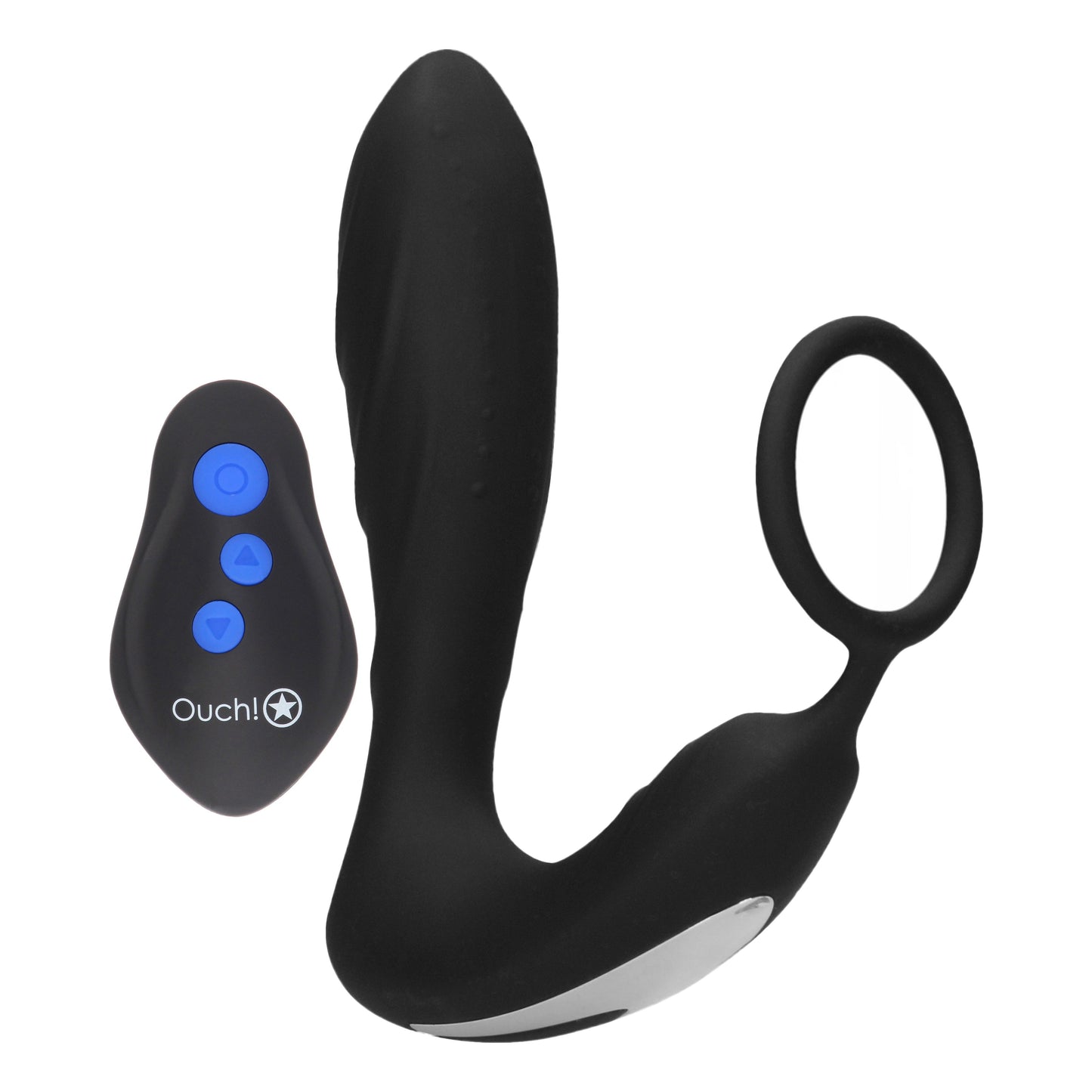 E-Stimulation and Vibration Butt Plug With Cock Ring and Wireless Remote Control - Black OU-OU580BLK