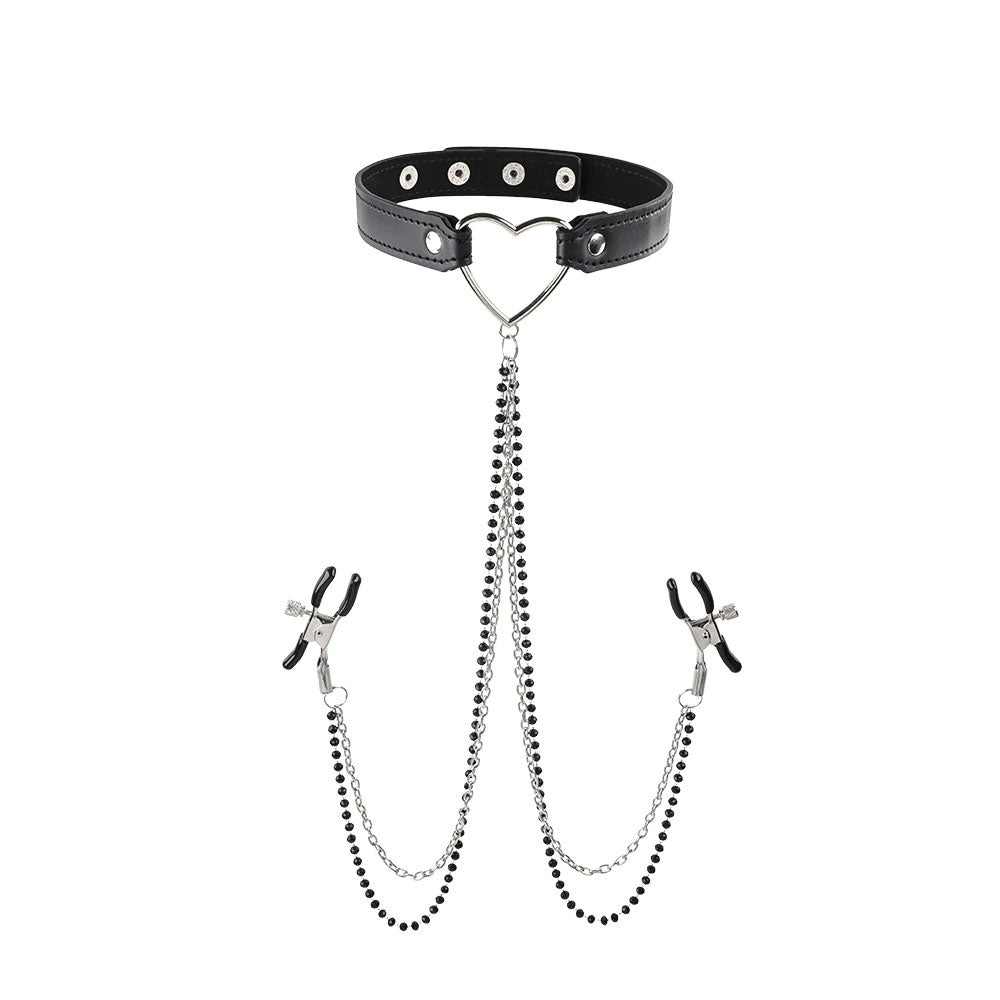 Amor Collar With Nipple Clamps - Black SS09834