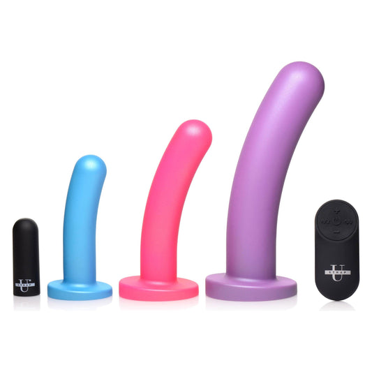 Triple Peg 28x Vibrating Silicone Dildo Set With Remote SU-AG856