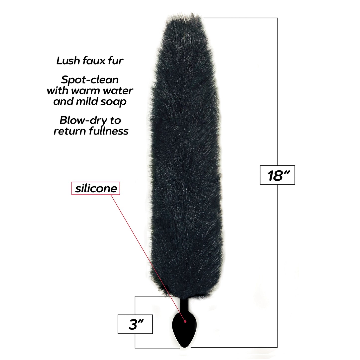 Foxy Fox Tail Silicone Butt Plug - Black