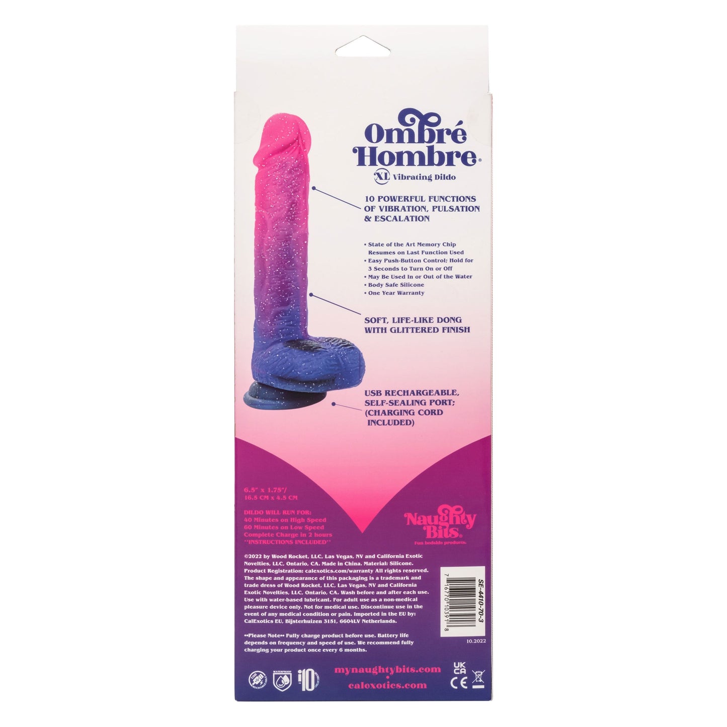 Naughty Bits Ombre Hombre XL Vibrating Dildo -  -  Pink/purple