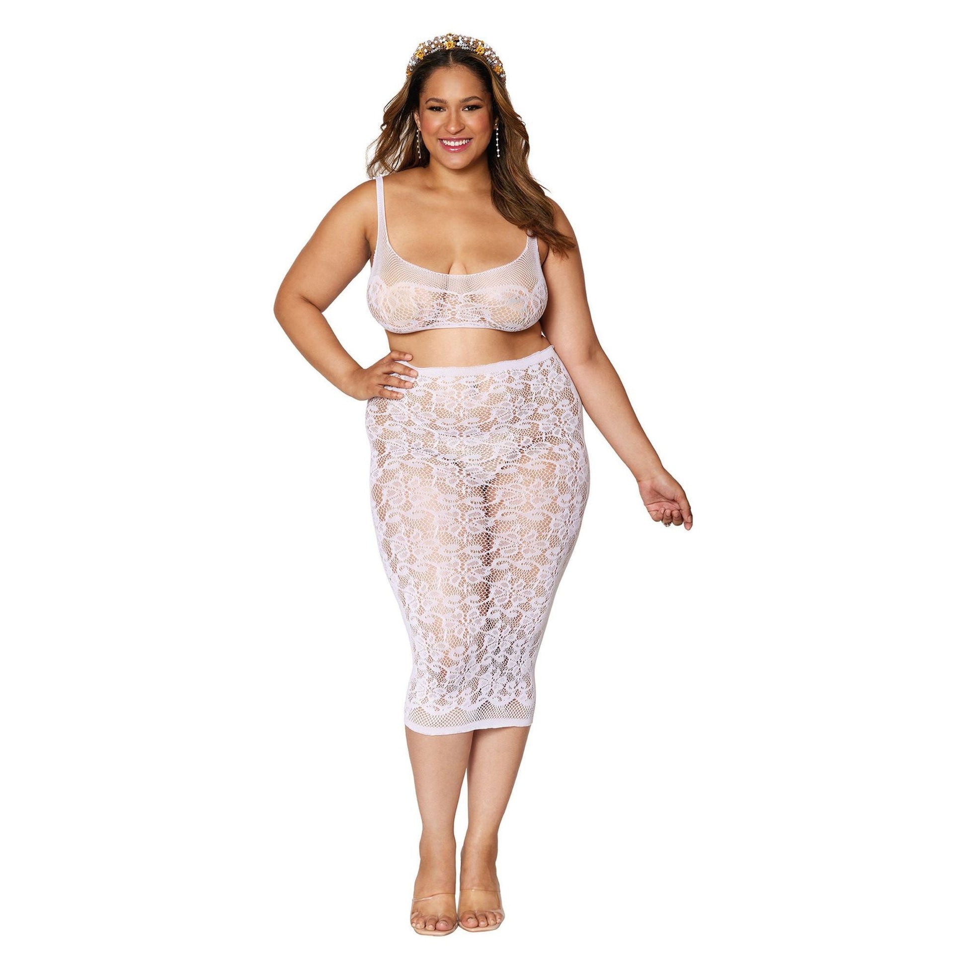 Bralette and Slip Skirt - Queen Size - White DG-12921WHTQ