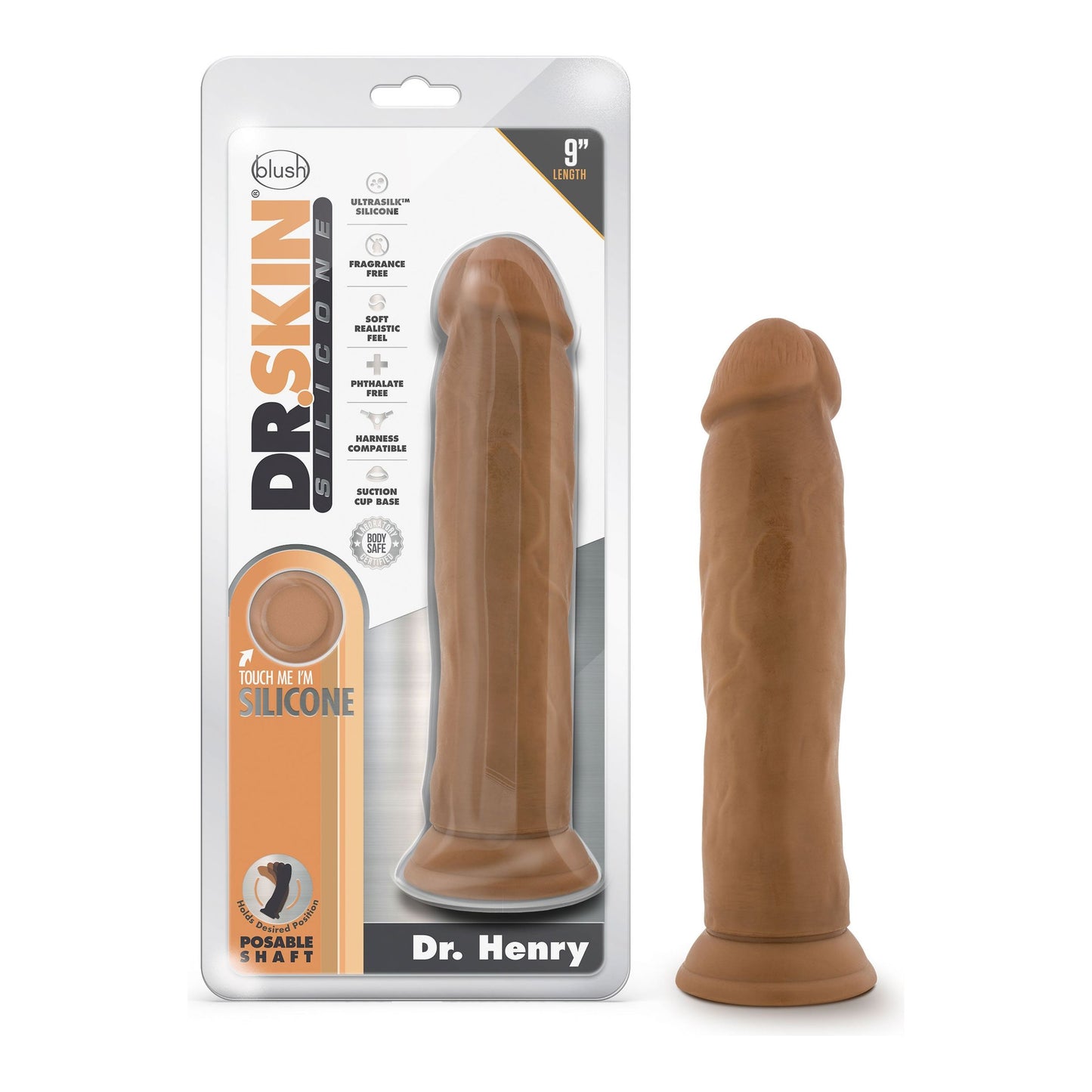 Dr. Skin Silicone - Dr. Henry - 9 Inch Dildo With  Suction Cup - Mocha