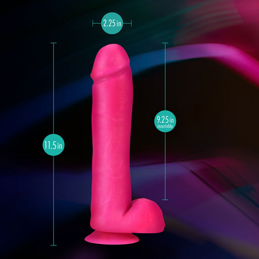 Neo Elite - 11 Inch Silicone Dual Density Cock with Balls - Neon Pink