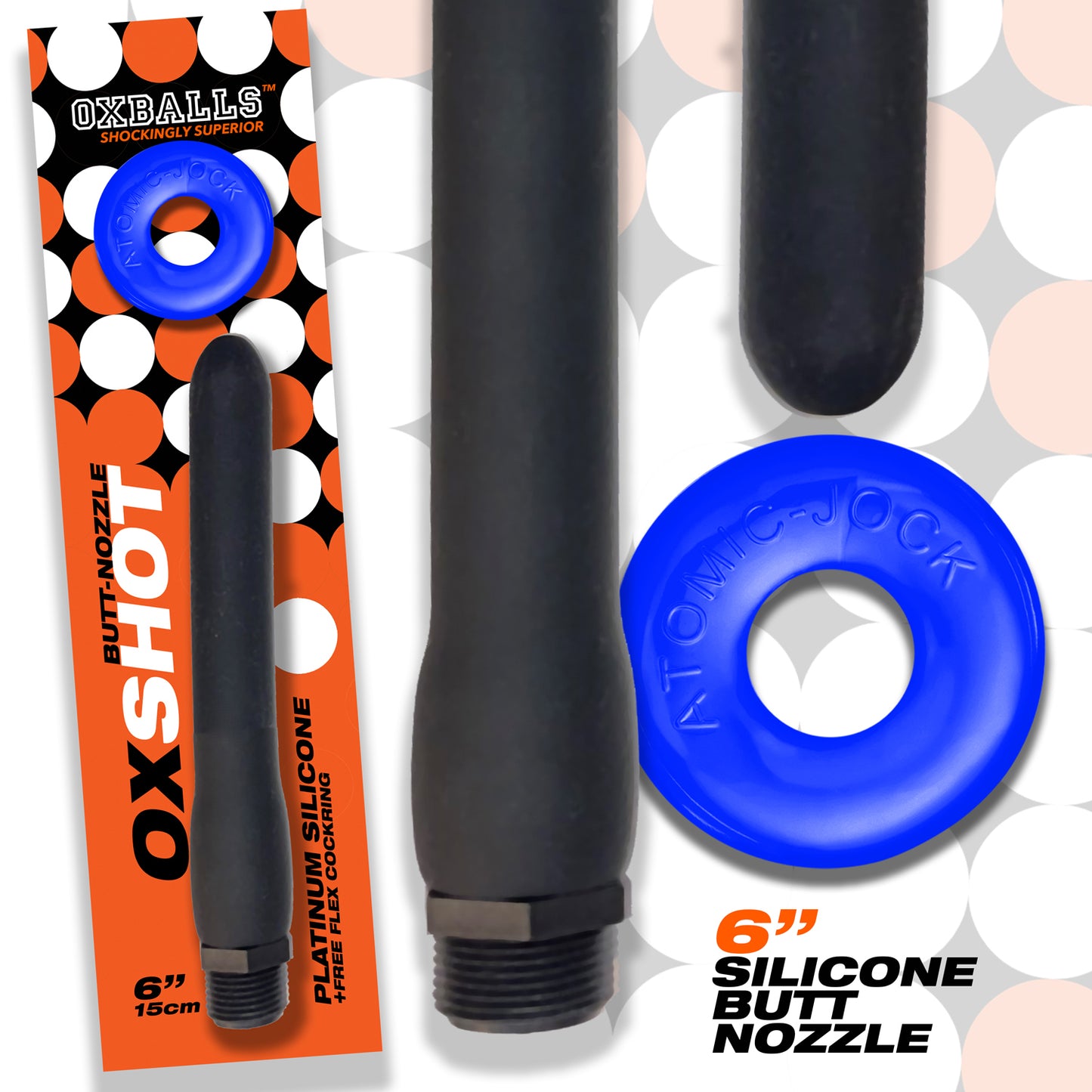 Oxshot - Butt-Nozzle Shower Hose 6 Inch - Black Blue OX-8000-6-BKBL