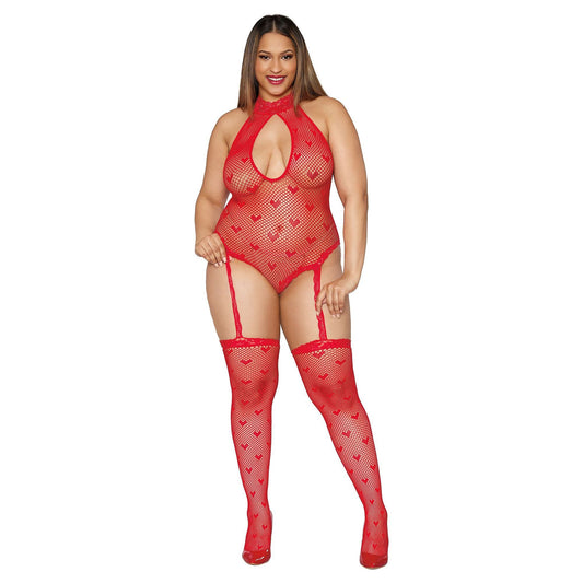 Teddy Bodystocking - Queen Size - Lipstick Red DG-0412LRDQ