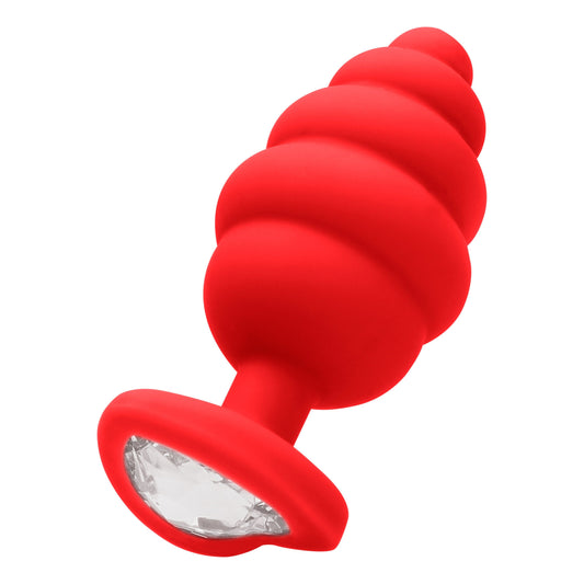 Regular Ribbed Diamond Heart Plug - Red OU-OU457RED