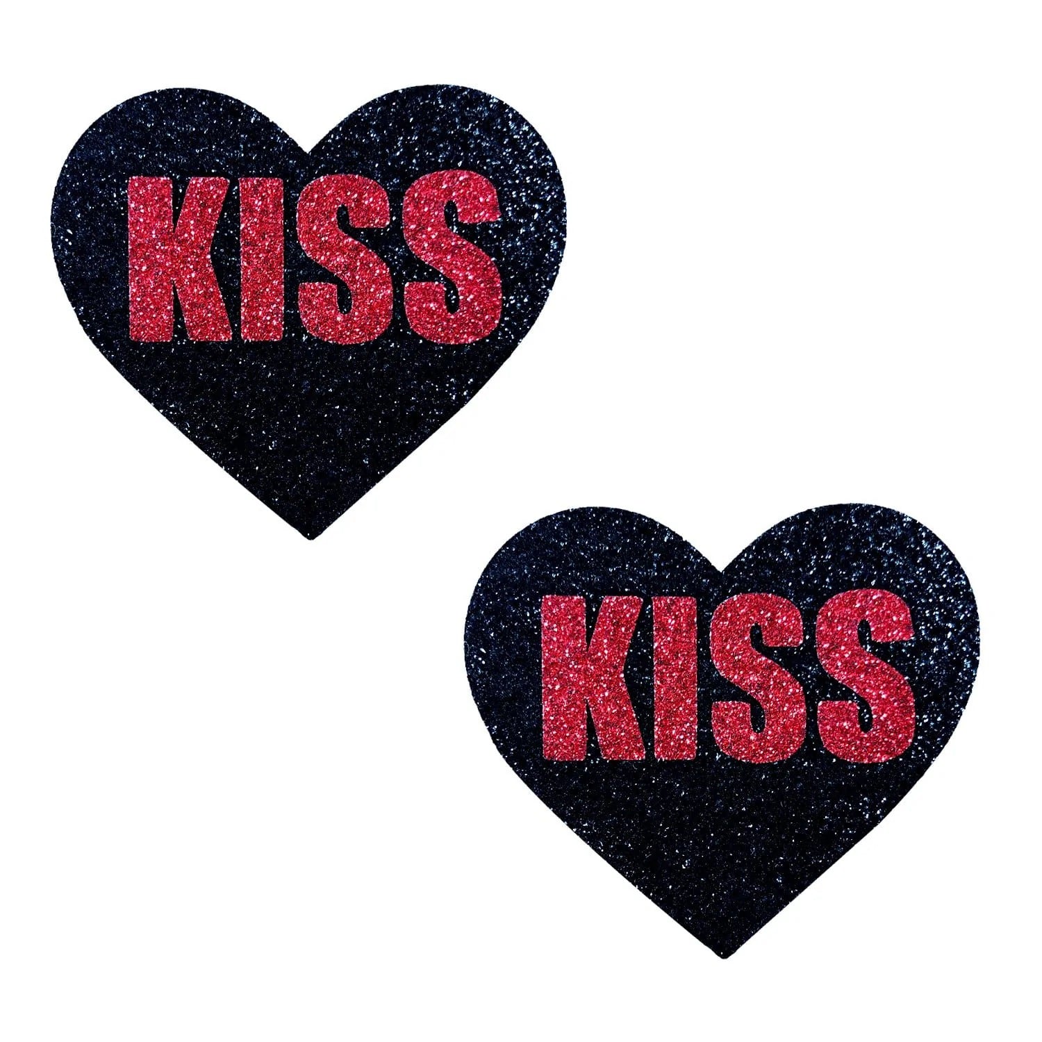 Kiss Red and Black Valentine Glitter Heart Nipple  Cover Pasties NN-RKI-HRT-BM