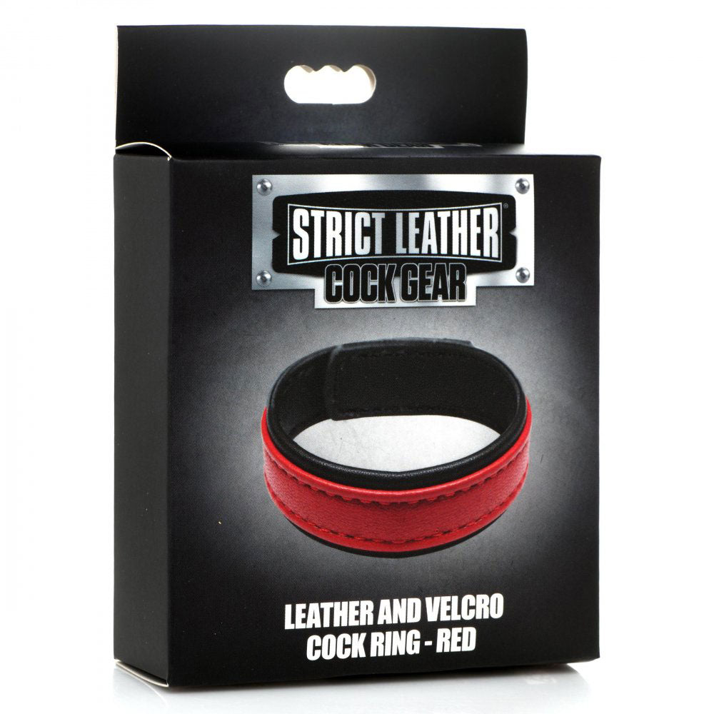 Leather and Velcro Cock Ring - Red