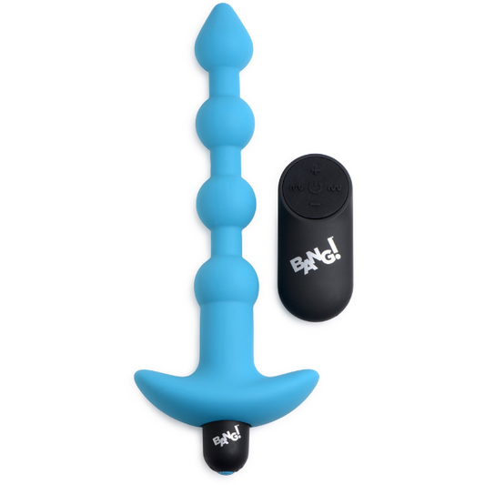 Bang - Vibrating Silicone Anal Beads and Remote  Control - Blue