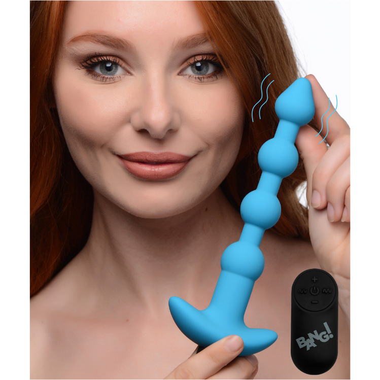 Bang - Vibrating Silicone Anal Beads and Remote  Control - Blue