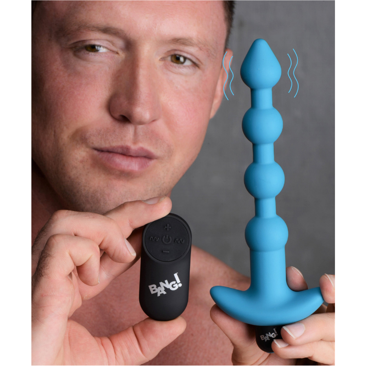 Bang - Vibrating Silicone Anal Beads and Remote  Control - Blue