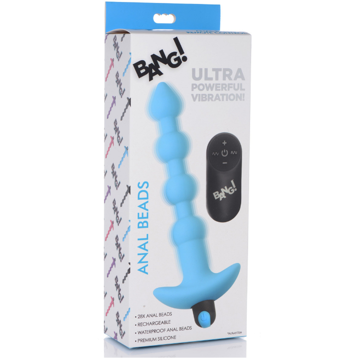 Bang - Vibrating Silicone Anal Beads and Remote  Control - Blue