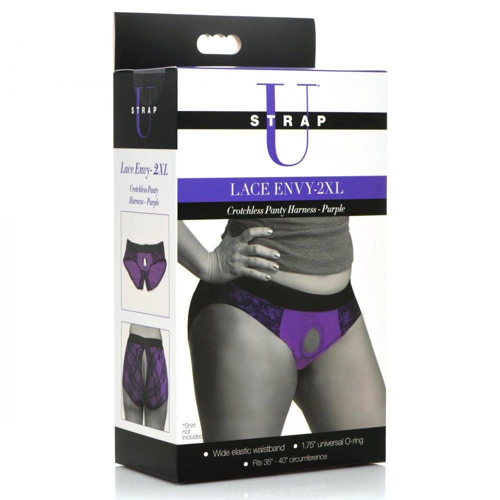 Lace Envy Crotchless Panty Harness - 2xl - Purple