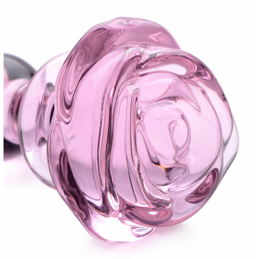 Pink Rose Glass Anal Plug - Small