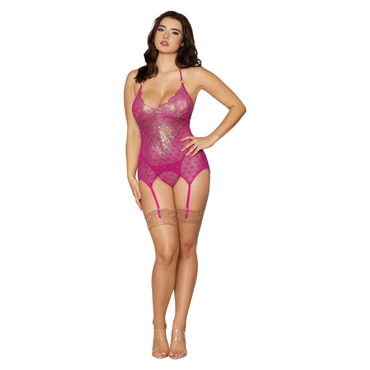 Garter Slip and G-String - One Size - Fuchsia DG-12680FUCHOS