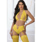 3pc High Waist Garter Laced Panty and Halter Top  Set With Stockings - One Size - Illuminating