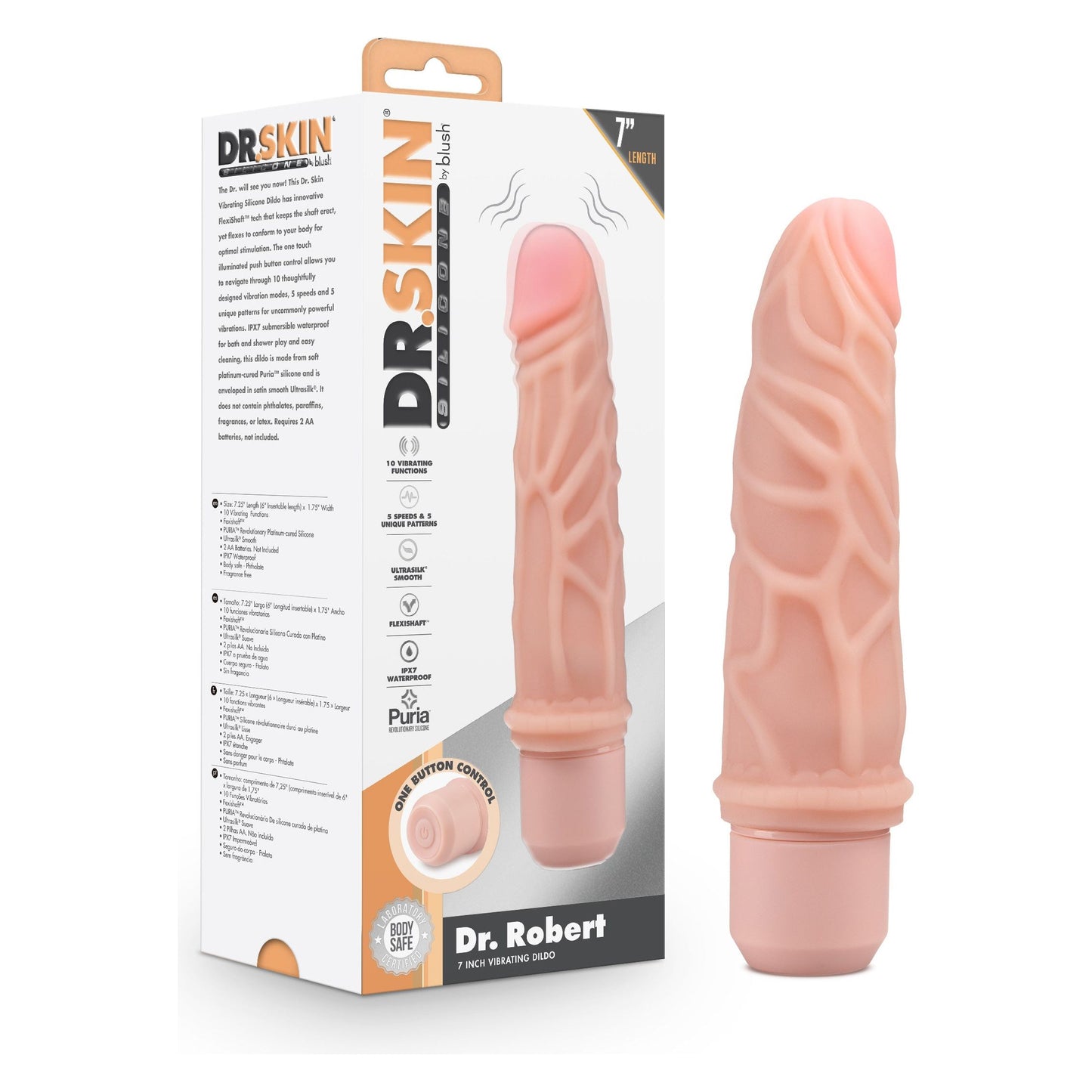 Dr. Skin Silicone - Dr. Robert - 7 Inch Vibrating  Dildo -Beige