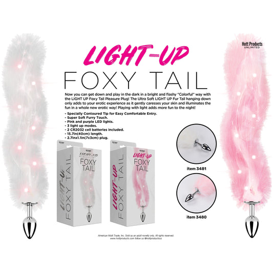 Foxy Tail - Light Up Faux Fur Butt Plug - White Plug - White