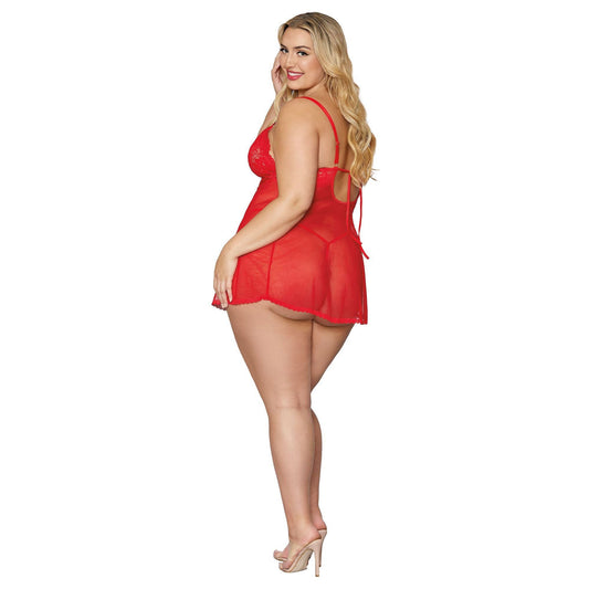 Babydoll and G-String - Queen Size - Lipstick Red