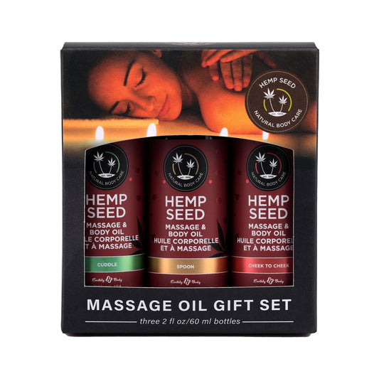 Hemp Seed Massage Oil Trio Gift Set - Cuddle /  Cheek to Cheek / Spoon - 2 Oz EB-MASGV223