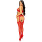3 Pc Rhinestone Bra Top, G-String, and Garter Belt Stockings - One Size - Red