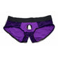 Lace Envy Crotchless Panty Harness - S/ M Black and Purple