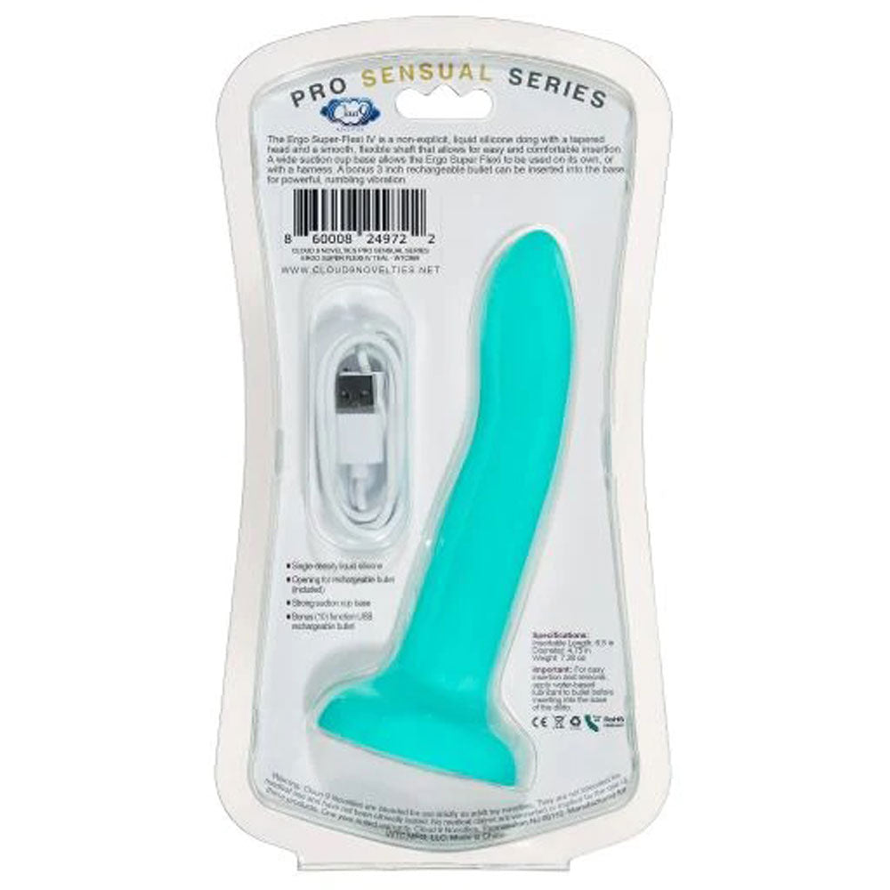 Ergo Super Flexi IV Dong Soft and Flexible Liquid  Silicone With Vibrator - Teal