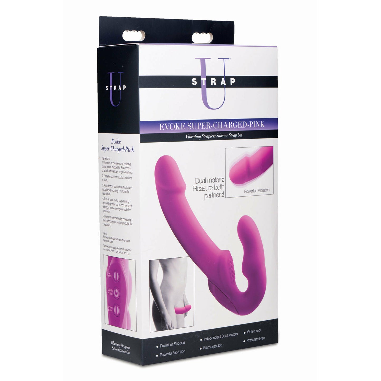 Evoke Rechargeable Vibrating Silicone Strapless Strap on - Pink