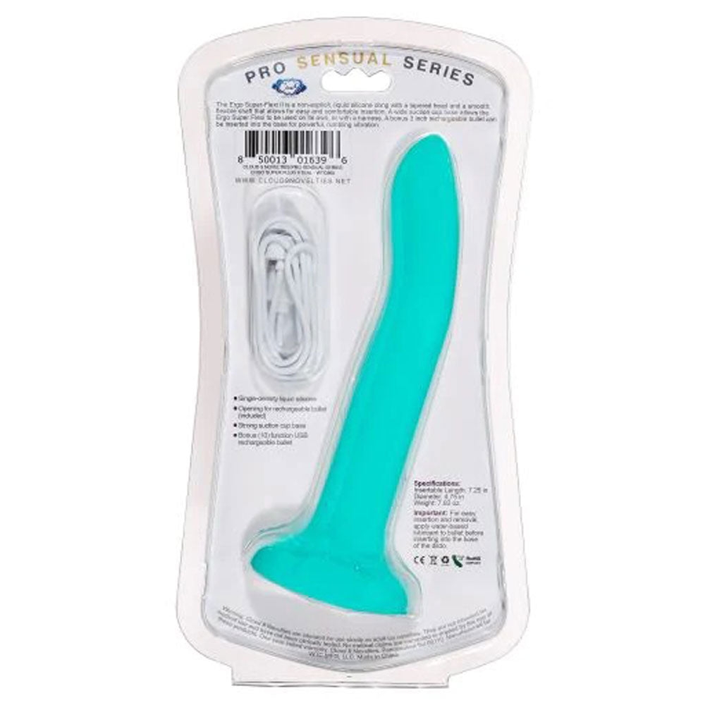 Ergo Super Flexi II Dong Soft and Flexible Liquid  Silicone With Vibrator - Teal