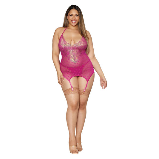 Garter Slip and G-String - Queen Size - Fuchsia DG-12680FUCHQ