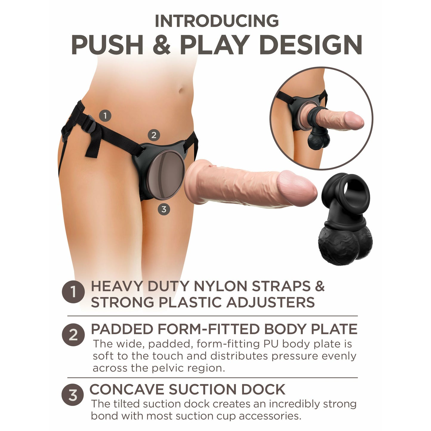 King Cock Elite Deluxe Silicone Body Dock  Kit  -  Harness and 8 Inch Dildo - Light