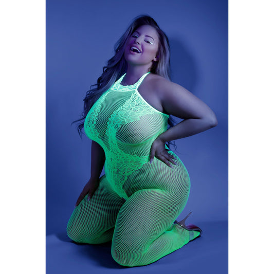 Moonbeam Crotchless Bodystocking - Queen - Neon Green FL-GL2112-QS-B