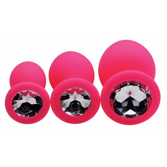 Pink Pleasure 3 Piece Silicone Anal Plugs With Gems