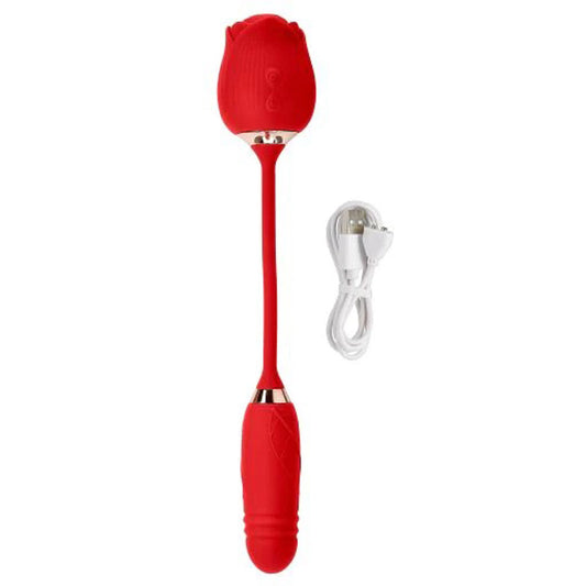 Cloud 9 Rose Plus With Thrusting Pleasure Stem  Dual Stimulation - Red