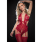2 Pc Divine Lace Up Garter Teddy With Snap Crotch - One Size - Red GWD-BL2243RED