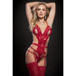2 Pc Keyhole Cups Strappy Garter Teddy and  Stockings - One Size - Red GWD-BL2255RED