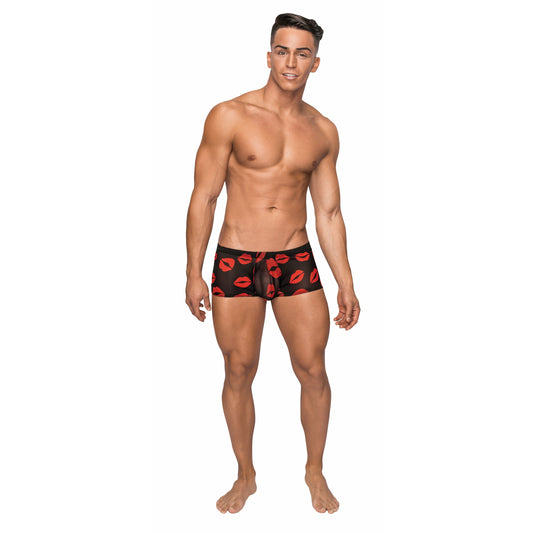 Kiss Me - Mini Short - Medium - Sheer Lips Black MP-145232BKM