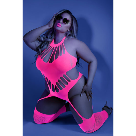 No Promises Teddy Bodystocking - One Size - Neon Pink FL-GL2111-QS-B