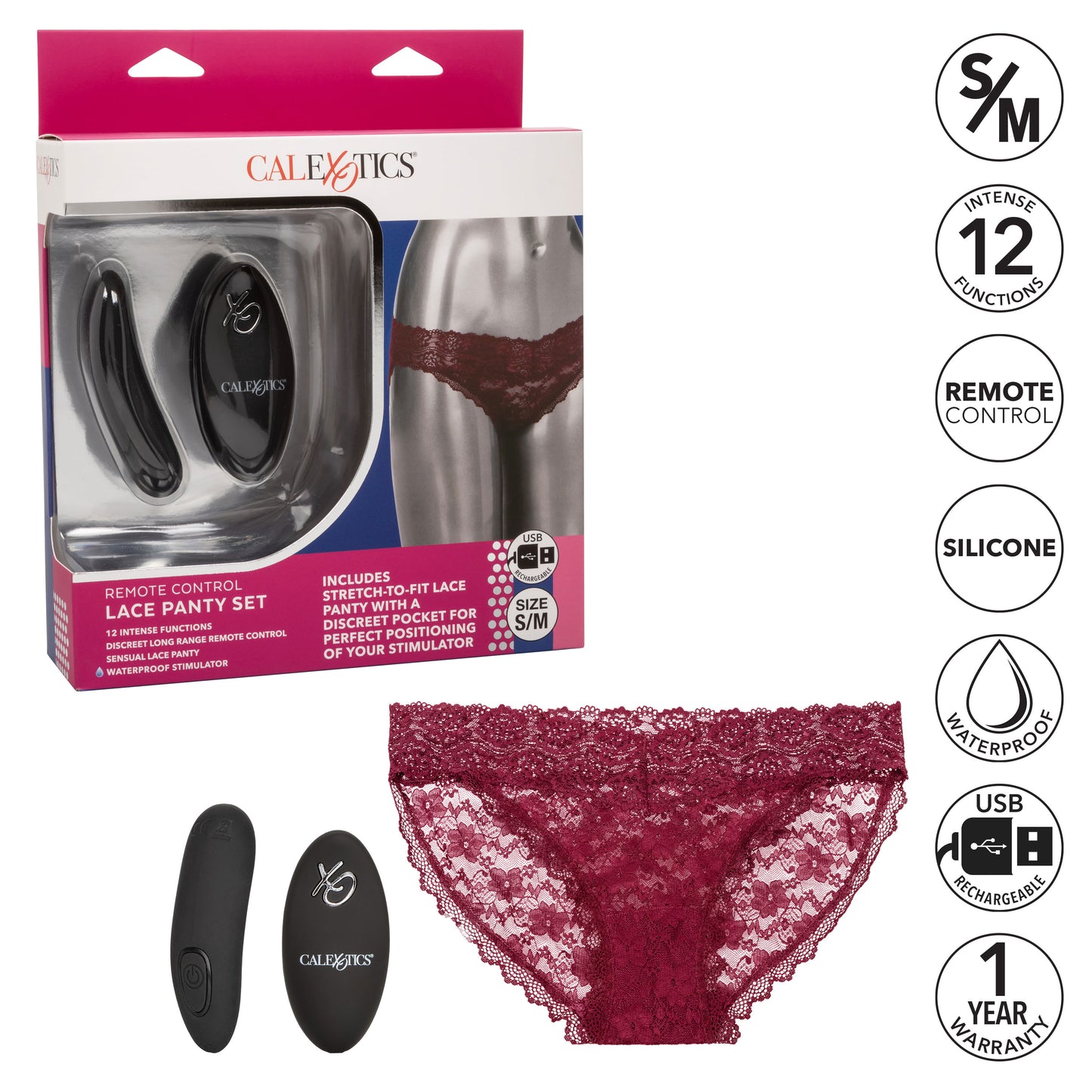 Remote Control Lace Panty Set - S/ M - Burgundy
