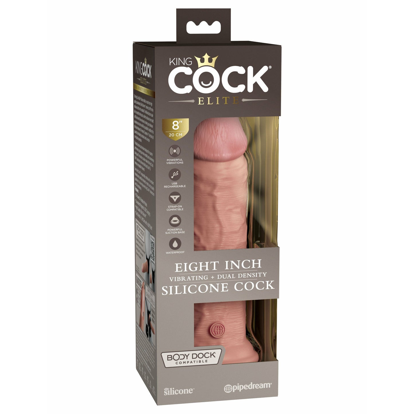 King Cock Elite 8 Inch Vibrating Silicone Dual  Density Cock - Light