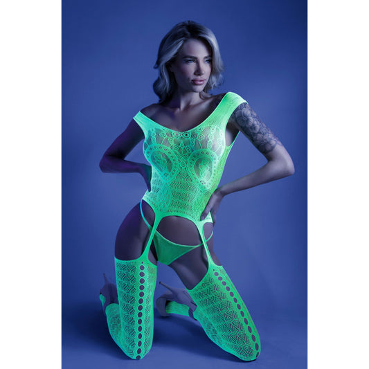 Supersonic Mosaic Bodystocking - One Size- Neon Green FL-GL2110-OS-B