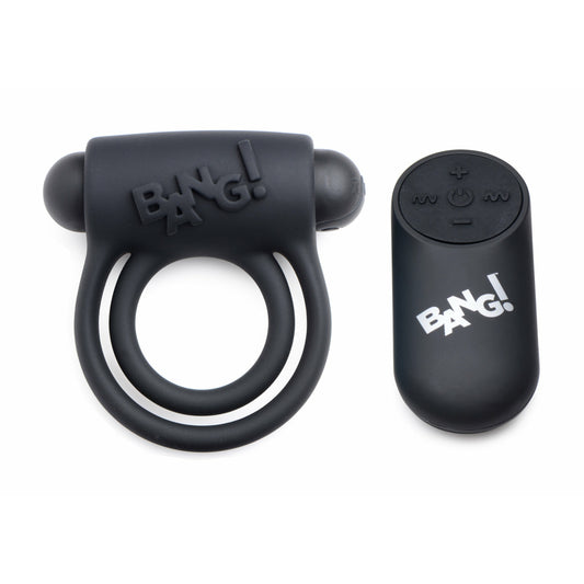 Bang - Silicone Cock Ring and Bullet With Remote Control - Black BNG-AG572-BLK