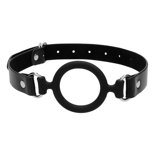 Silicone Ring Gag With Adjustable Bonded Leather Straps - Black OU-OU679BLK