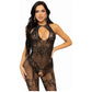 Rhinestone Lace and Net Bodystocking - One Size -  Black