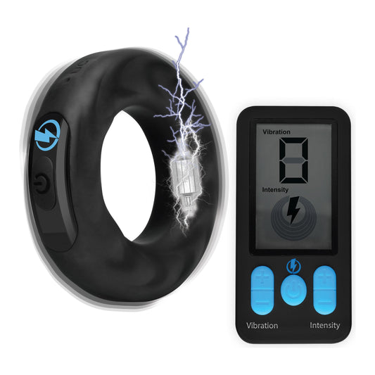 E-Stim Pro Silicone Cock Ring With Remote - Black ZE-AG664