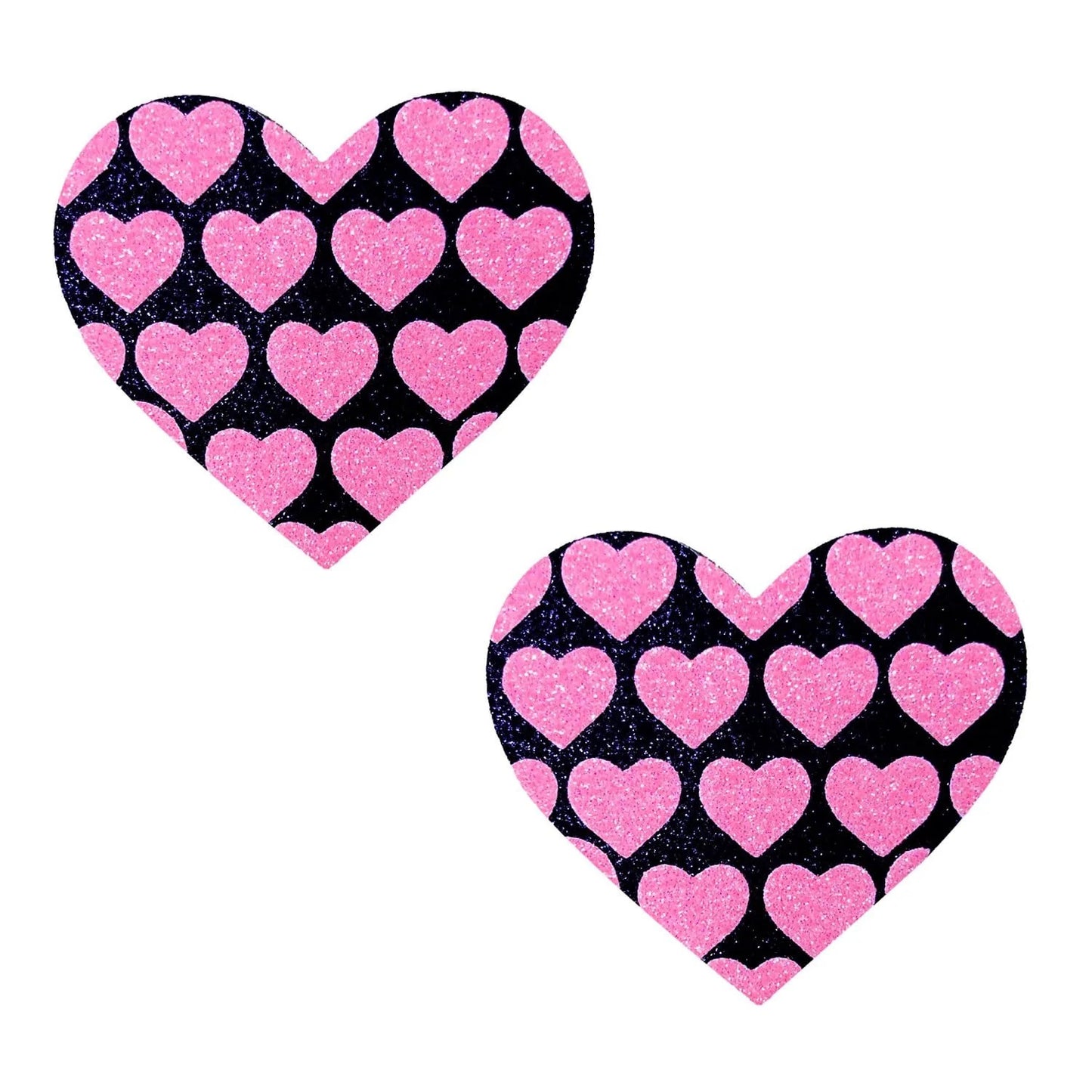 Pink Heart Neon Valentines Black Glitter Heart  Nipple Cover Pasties NN-PHT-HRT-BM